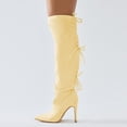 thumbnail image 4 of FSJ Women Simple Lace Up Over the Knee Boots Stiletto High Heel Pointed Closed Toe Sexy Party Dress Long Boots Shoes Size 8 Yellow, 4 of 4