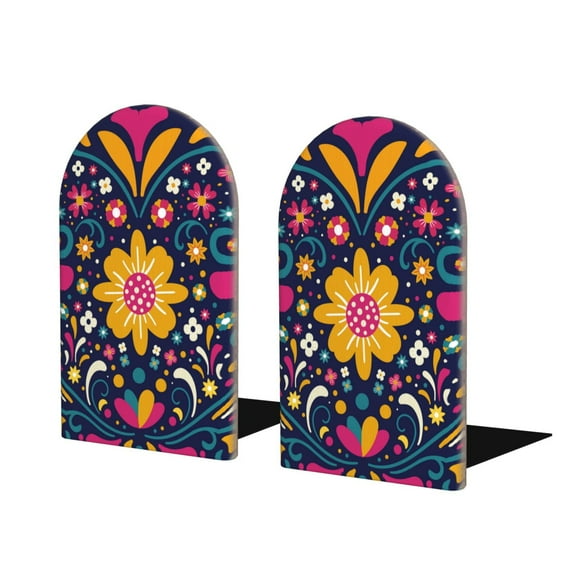 Naloa Cinco De Mayo Floral Wood Non-Skid Bookend for Shelves,Book Ends for Heavy Books, Book Stand for CDs,1 Pair