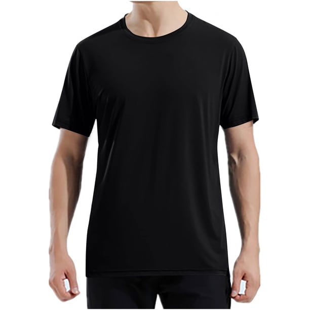 Playeras Elvqul Hombre Liso Casual Cuello Redondo Manga Corta Negro