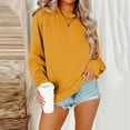 thumbnail image 2 of CaComMARK PI Womens Fall Clothing Women's Solid Color Loose Round Neck Long Sleeve Blouse Hoodeless Sweatshirt Tops Yellow, 2 of 5