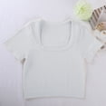 thumbnail image 2 of Aihuaihua Womens Square Neck Rib Knit Solid Cropped Tops Basic Tees Slim Fit Ribbed Knit Spring Going Out Slim Fitted Y2k Top Summer Clothes White M, 2 of 9