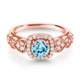 thumbnail image 2 of Gem Stone King 18K Rose Gold Plated Silver Blue Apatite and White Moissanite Engagement Ring for Women (1.20 Cttw, Round 6MM, Gemstone Birthstone, Size 5), 2 of 3