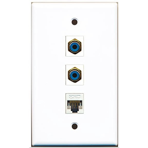 RiteAV - 2 Port RCA Blue and 1 Port Cat5e Ethernet White Wall Plate