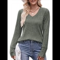 thumbnail image 3 of Camisas de Larga para Mujer, Cuello en V, Blusas Casuales de Otoño, Suéteres Holgados, Túnicas, Ropa de Moda 2025. Verde XL, 3 of 9