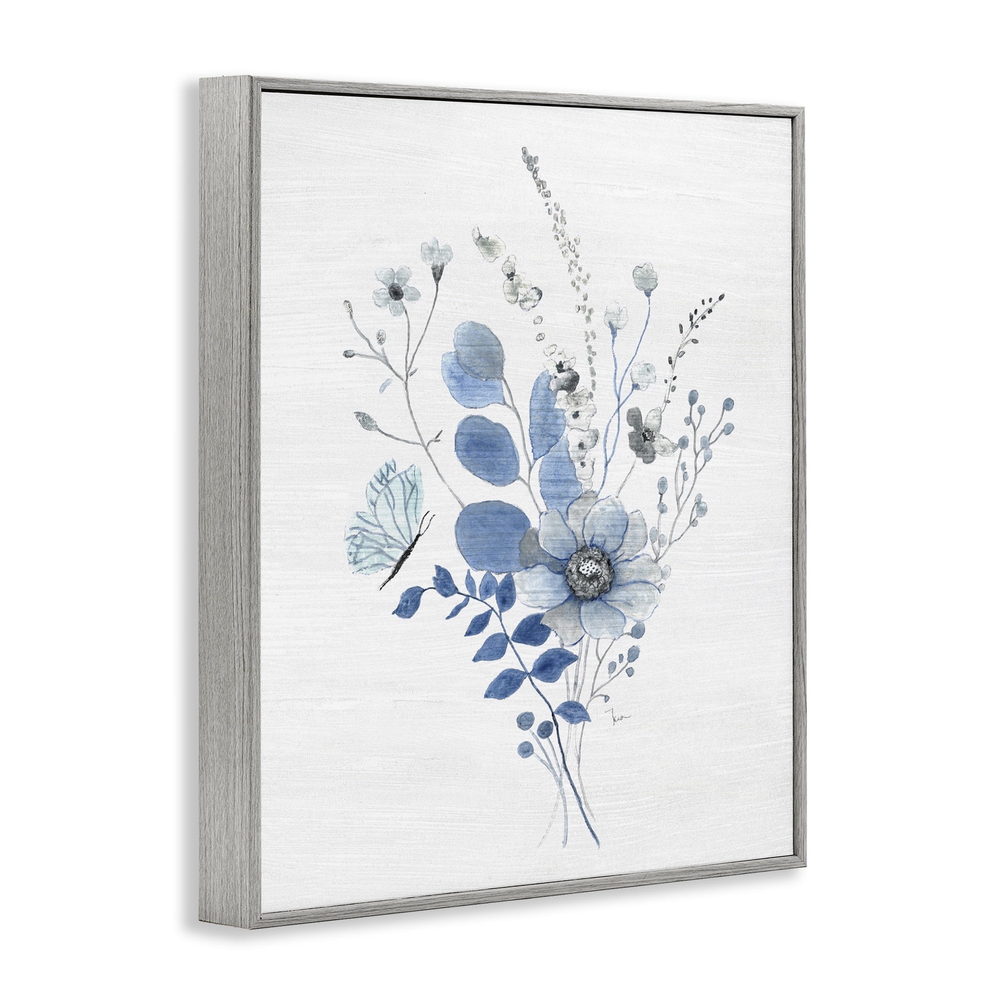Stupell Industries Subtle Blue Wildflowers Botanical & Floral Painting Gray Framed Art Print Wall Art, 16 x 20