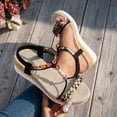 thumbnail image 4 of Bohemian Espadrilles for Women Braided Strappy Platform Wedge Sandals Open Toe T-Strap Beaded Slingback Heels Black Size 8.5, 4 of 7