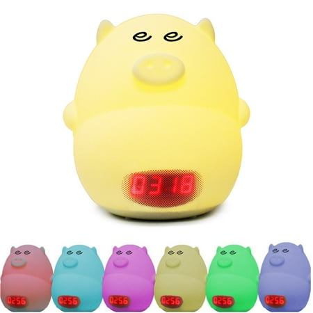 Wake- Up Light, Alarm Clock ,Cute Pig Children Bedrooms Clock USB LED Lights Silicone Baby Nursery Lamp Color Changing Best (Best Sad Light Alarm Clock)