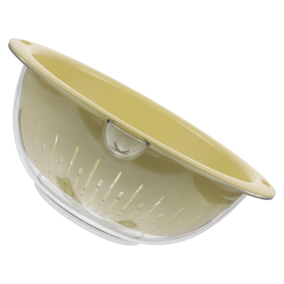 HEALEEP Doublelayer Kitchen Strainer Bowl for Food Washing and Draining in Yellow Plastic 10.2x7.9x8.3 Inches