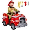 thumbnail image 2 of Qaba 12V Ride on Fire Truck, Battery Powered Electric Car for Kids with Siren, Flashing Lights Fire Extinguisher, Soft Start, Horn Music, Red, 2 of 9