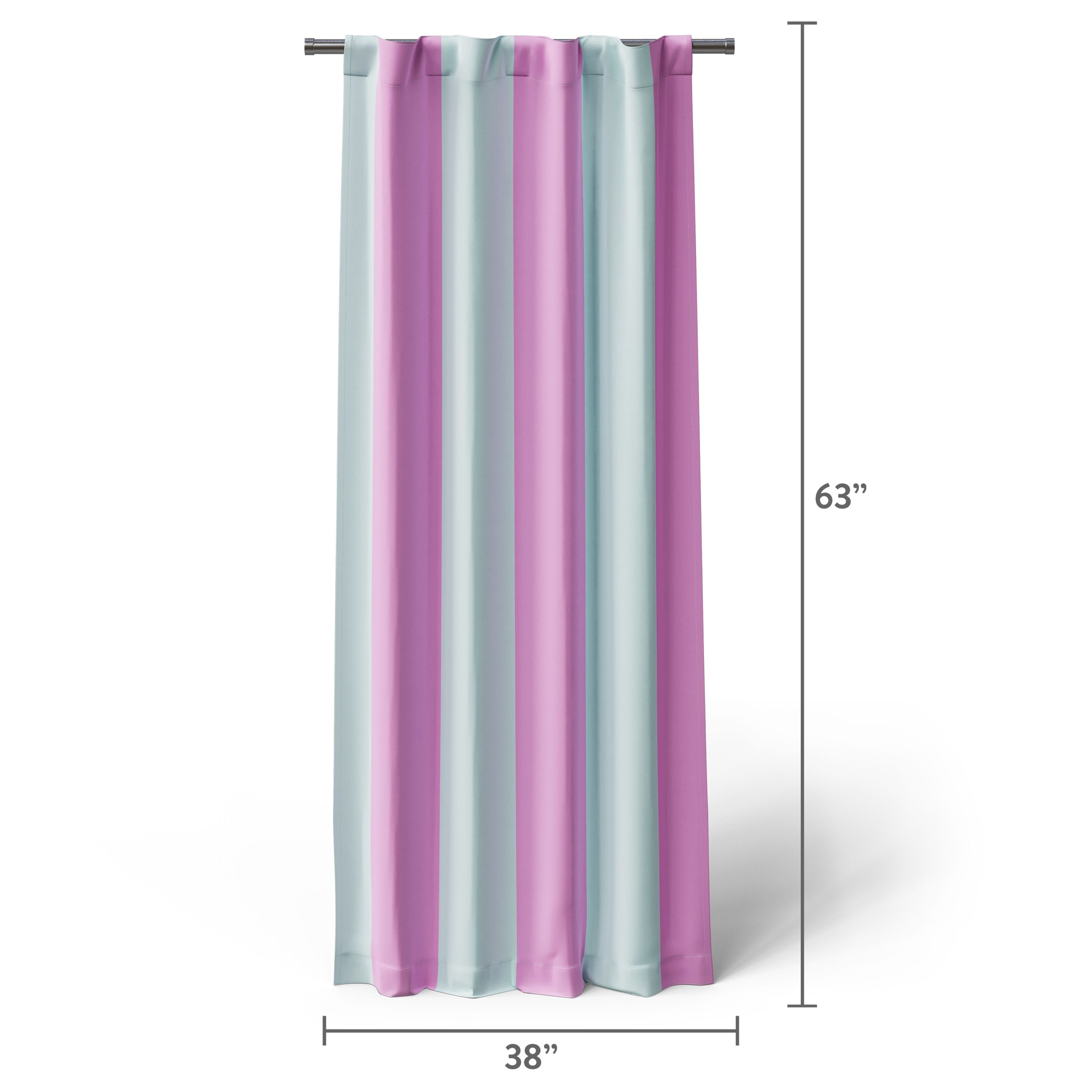 Mainstays Kids Blue and Purple Cabana Stripe Printed Blackout Rod Pocket with Back Tabs Single Curtain Panel, Set of 1, 38" W x 63" L