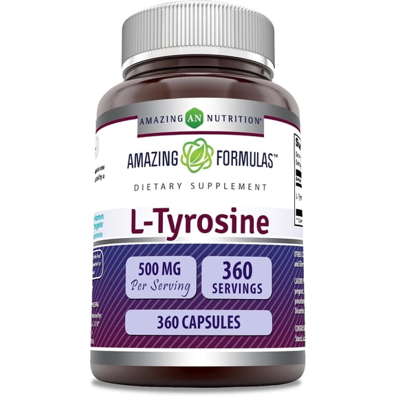 Amazing Formulas L-Tyrosine 500 mg Per Serving 360 Capsules | Amino Acid Supplement | Non-GMO | Gluten Free