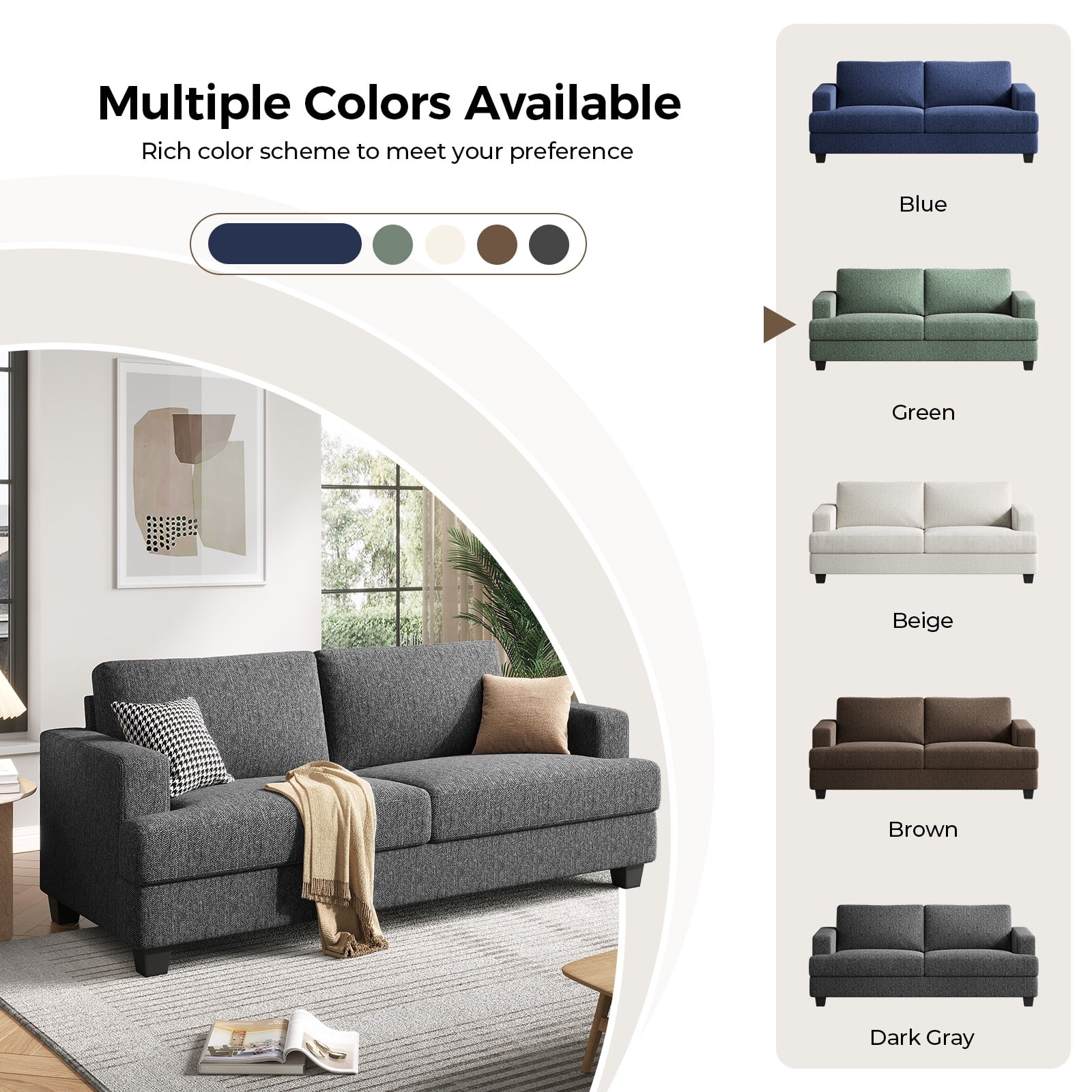 BLAZANT 84” Loveseat Sofa, High Resilience Loveseat Sofa, Linen Fabric 2 Seat Sofa Couch with Wooden Frame& Upholstered Cushion, Modern Deep Seat Sofa for Bedroom Office