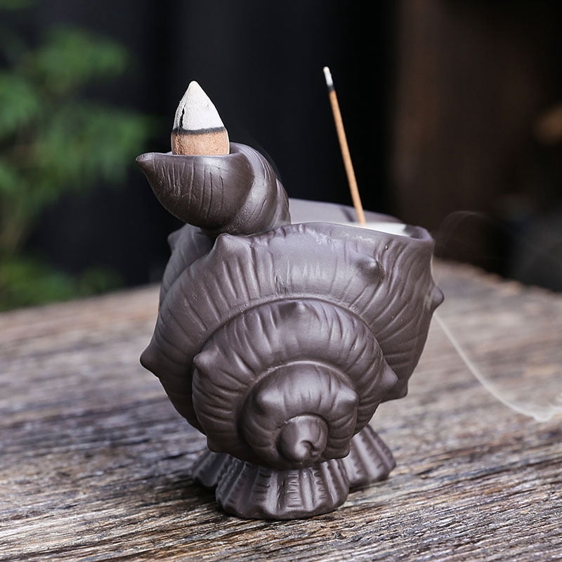 Handmade Purple Clay Conch Home Decor Backflow Incense Burner Incense Holder Ceramic Desktop Decor
