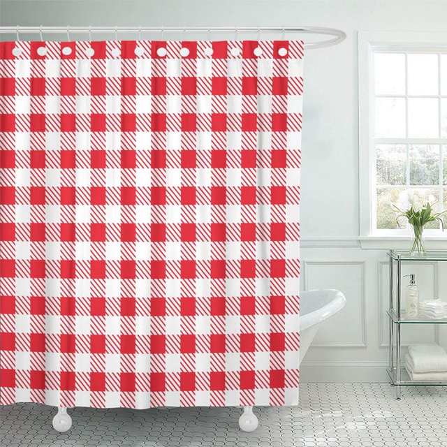ABPHQTO Cortina de ducha de baño de colores de ajedrez a cuadros abstractos a cuadros con diseño blanco y rojo a cuadros 165x180 cm