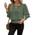 thumbnail image 2 of Vibrex Women Cinched Waist Tops Puff Sleeve Top Casual Elastic Cinched Waist Top Dressy Blouse 3/4 Length Sleeve Tunic Tops Loose Blouse, 2 of 7