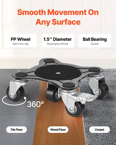 Heavy Duty Furniture Dolly 1200 lbs Capacity 5 360 Degree Rotation Wheels Carbon Steel Panel Appliance Mover for Sofa Fridge Washing Machine