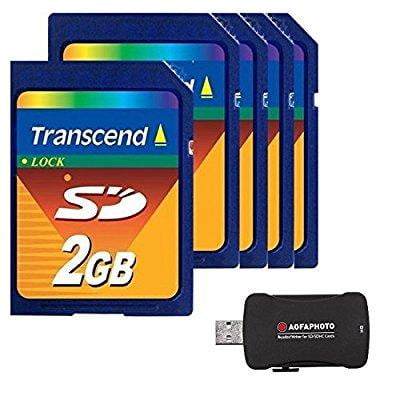 Transcend  2 GB SD Flash Memory Card - Pack of 5 - With Bonus AGFA SD Card Reader/Writer with Rubberized