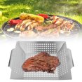 thumbnail image 2 of Bandeja cuadrada de acero inoxidable para parrilla, cesta para barbacoa con agujeros, herramienta para barbacoa al aire libre, 2 of 8