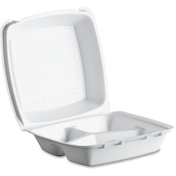Dart Foam Hinged Lid Containers, 3-Compartment, 8.38 x 7.78 x 3.25, 200/Carton -DCC85HT3R