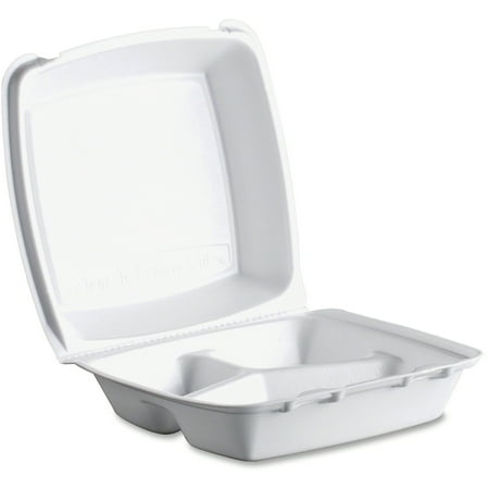 Dart Foam Hinged Lid Containers, 3-Compartment, 8.38 x 7.78 x 3.25, 200/Carton -DCC85HT3R