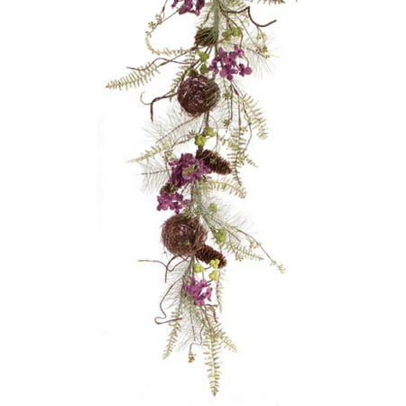 UPC 746427523141 product image for Pack of 2 Purple and Green Artificial Hydrangea Flower and Birds Nest Garland 4' | upcitemdb.com