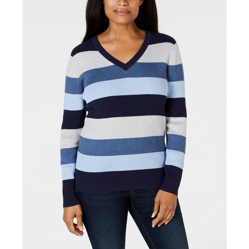 Karen Scott Karen Scott Women's Colorblocked VNeck Cotton Sweater