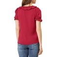 thumbnail image 3 of Allegra K Women's Tie Neck Ruffle Neck Blouse Puff Sleeve Ruffle Cuff Solid Tops, 3 of 5