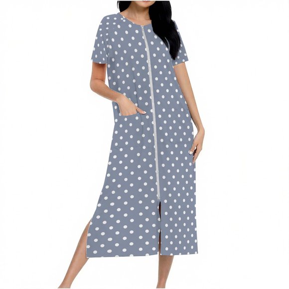 Robes for Women Regular Size/Zip Up Long Housecoat Knit Full Length Bathrobe for Women All Season Home and Outdoor Wear