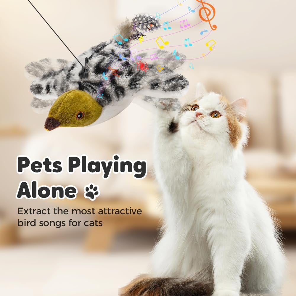 2026 New Flappy Chase Cat Toy, Interactive Chirping Bird Cat Toy with Remote Control, Chirping Bird Cat Toy Flapping Wings, Flying Interactive Simulation Electric Cat Toy