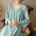 thumbnail image 5 of Defitshape Women's Cotton Victorian Nightgown Vintage Sleep Dress Long Sleeve Pleated Lace Princess Elegant Nightwear Mid-length Ruffle Crew Neck Peacock Blue Small, 5 of 5
