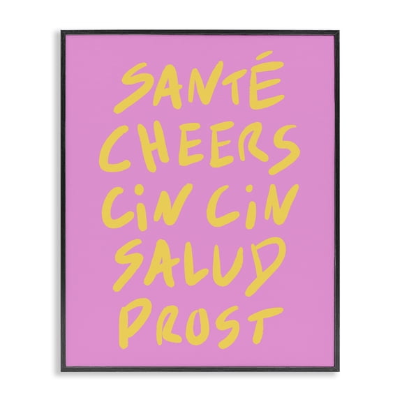 Stupell Industries Contemporary Multilingual Cheers on Pink Black Framed Giclee Art, 11 x 14, by House of Lulu
