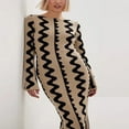 thumbnail image 4 of Femmes Enveloppé Robe Manches Longues Tricot à Rayures Casual Partie Robe de Printemps, 4 of 8
