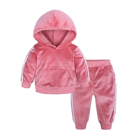 

Toddler Baby Boy Girl Flannel Sweatsuit Cute Hooded Sweatshirt Jacket Coat Pants Outfits Fall Winter Warm Clothes
