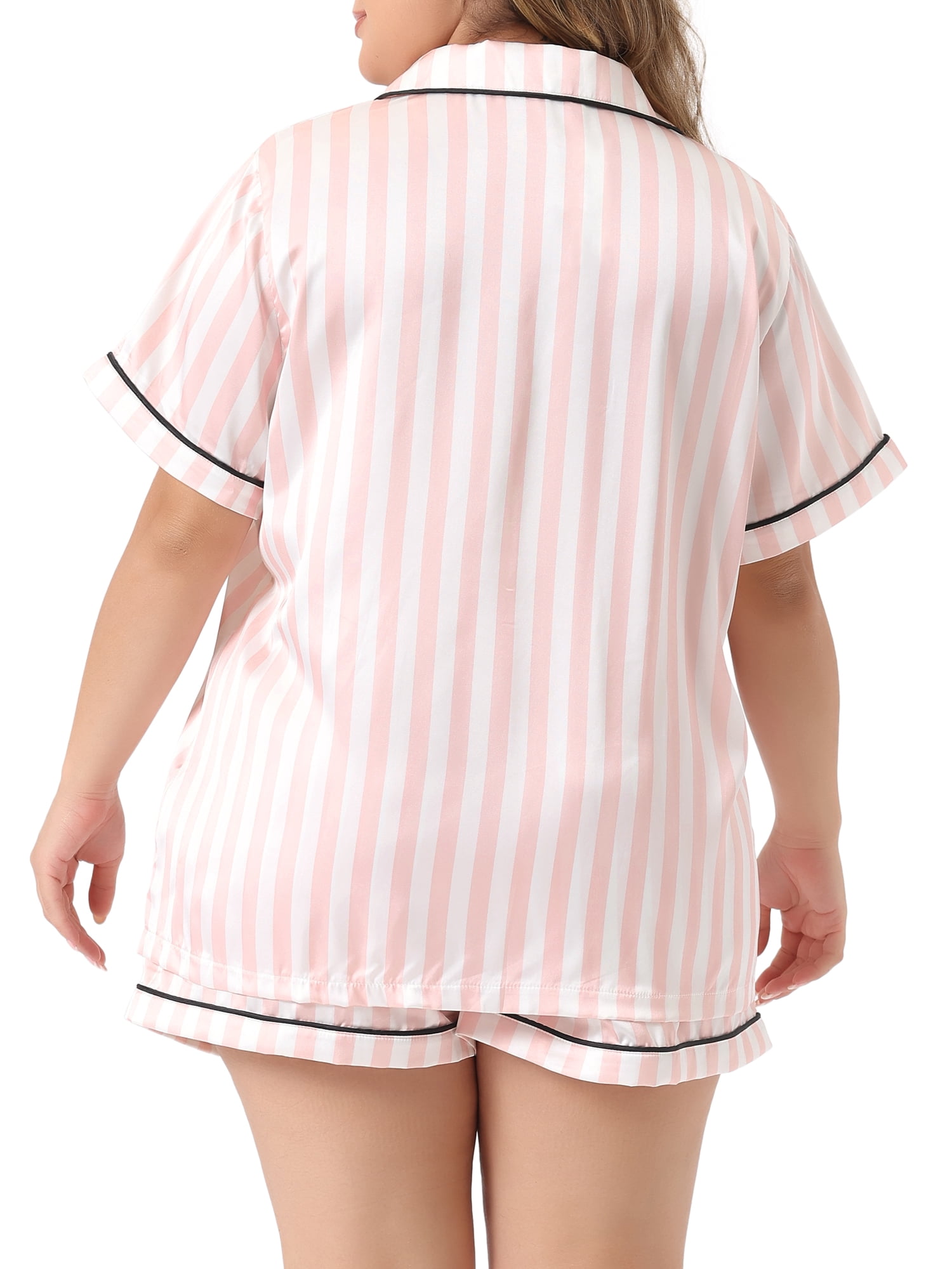 DARING DIVA Women's 2-Piece Plus Short Sleeve Button Shirt Shorts Lounge Set 1X Pink
