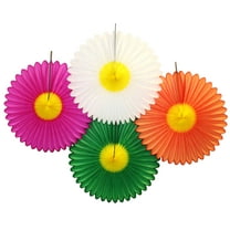 Devra Party 20 Inch Tissue Paper Daisy Flower Fan Decoration, Set of 4 Assorted Colors