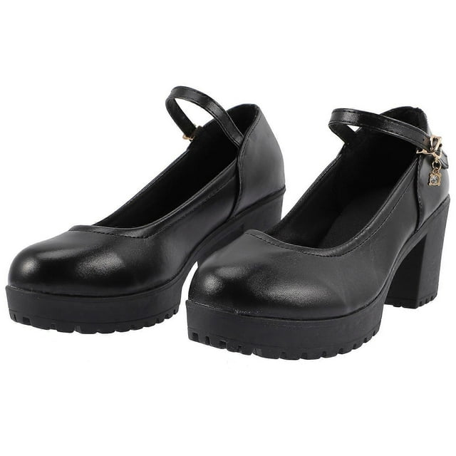 1 Pair Round Head Low Mouth High Heels Stylish Female High-heeled Shoes (Black)