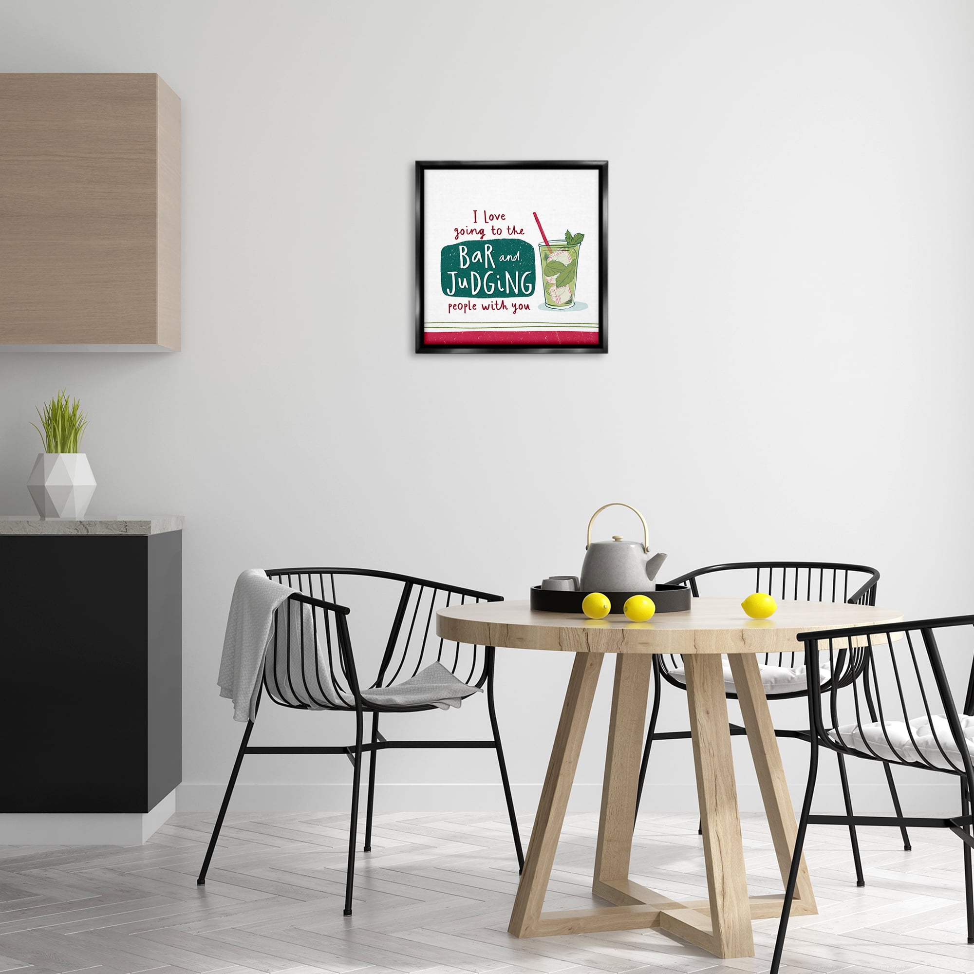 Stupell Industries Judging You Humor Food & Beverage Painting Black Floater Framed Canvas Art Print Wall Art, 18 x 18