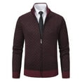 thumbnail image 5 of ZCFZJW Full Zip Mens Sweaters Cardigan Knitted Long Sleeve Fall Winter Warm Plaid Sweater Men's Workout Dress jacket with Pockets Wine XL, 5 of 5