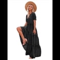 thumbnail image 1 of Vestidos Florales Bohemios Informales de Verano para Mujer, Vestido Maxi de Corta Abullonada con Bolsillos. Negro M, 1 of 7