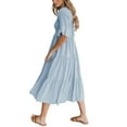 thumbnail image 2 of Txlixc, vestido Midi informal de verano para mujer, vestido fruncido de manga corta acampanado de Color sólido, vestido holgado de línea A a la moda Txlixc Moda, 2 of 6