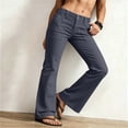 thumbnail image 4 of cocolona Womens Casual Loose Work Pants Elastic Button Waist Straight Wide Leg Travel Lounge Pants with Pockets, 4 of 5