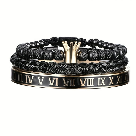Bracelet Crown Crown Men's Stainless Steel geometric wristband opening and closer bracelet Couple jewelry,Black gold