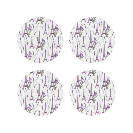 

Leather Coasters with Heat-resistant for Drinks Funny Lavender Flowers -标题2 Round Shape