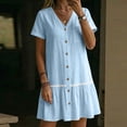 thumbnail image 5 of LIaqionyy Women Button down Dress Loose Summer Cotton Linen Dresses Short Sleeve Tunic Casual Sundresses, 5 of 7