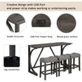 thumbnail image 5 of Industrial 4 Piece Bar Table Set with Power Outlet Breakfast Table Behind Couch Table with 3 Padded Stools for Kitchen Living Room Dining Room Dark Gray, 5 of 7