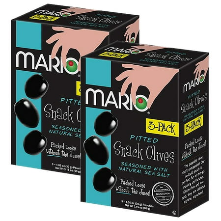 (2 Pack) Mario Pitted Snack Olives Seasoned with Natural Sea Salt, 1.05 oz, 3