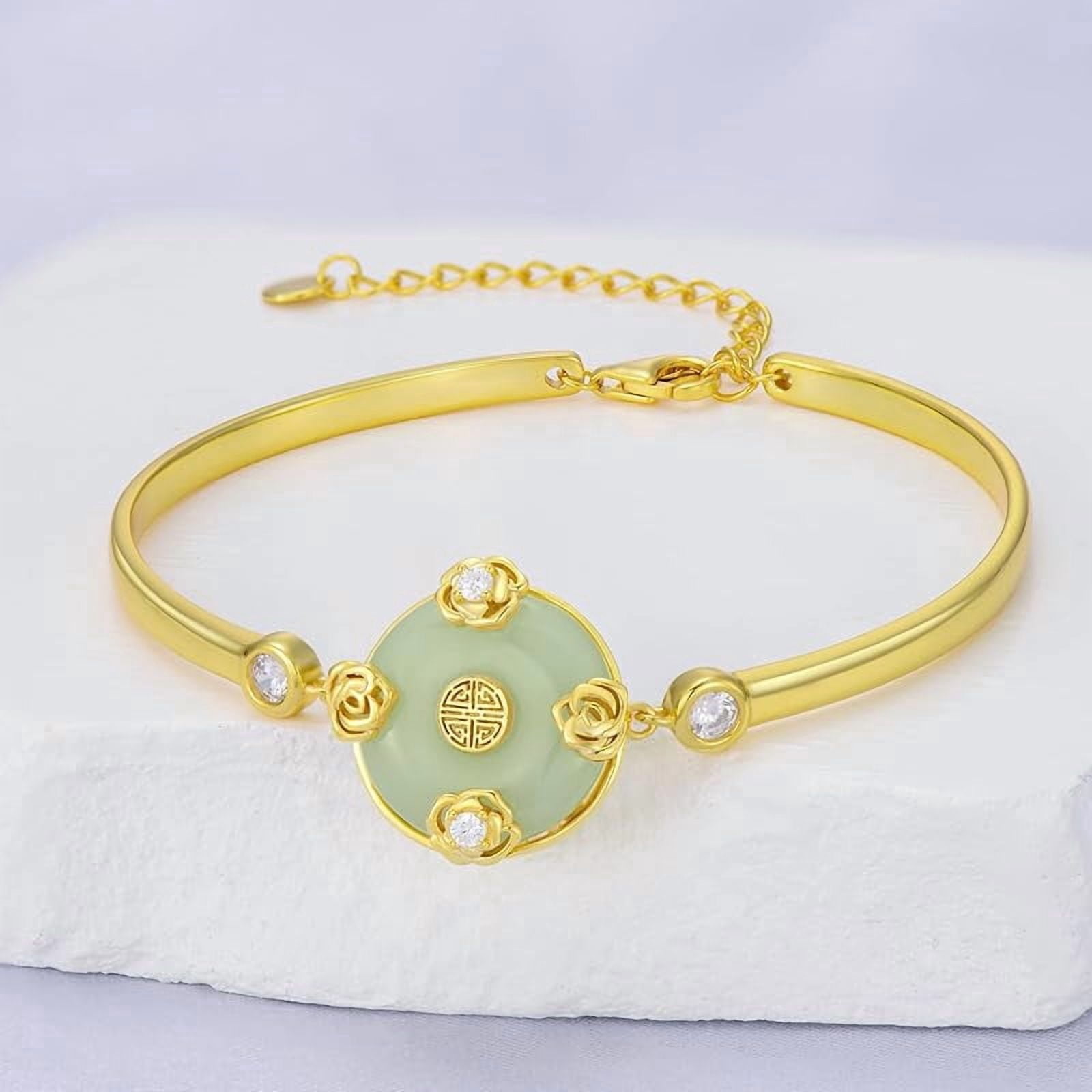 JKR Jade Bracelet for Women 14k Plated Sterling Silver Lotus/Sunflower/Tree of Life/Hummingbird/Dragonfly/Bee/Butterfly/Cat Jade Jewelry Birthday Mothers Day Gifts for Mom Grandma