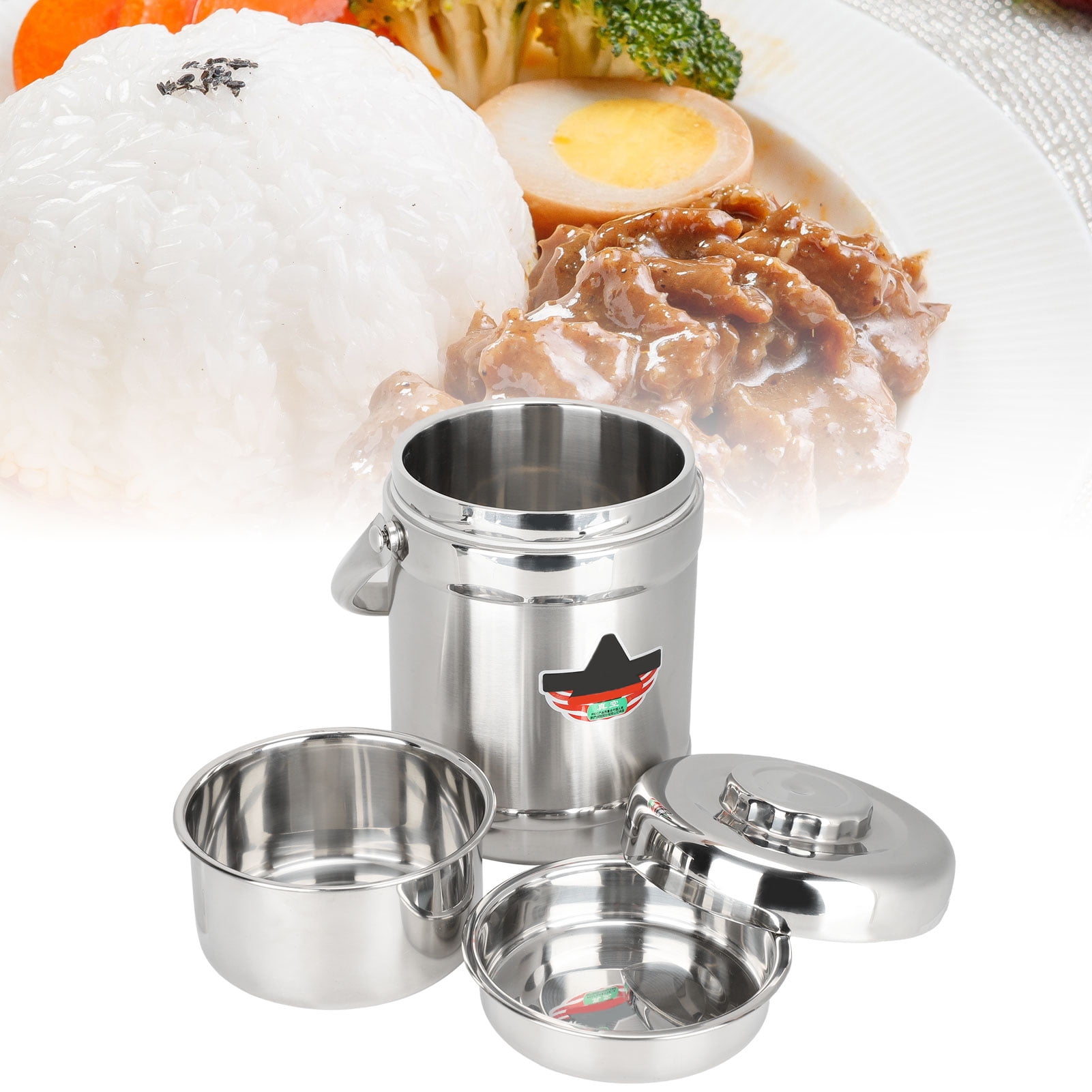 FAGINEY Thermal Lunch Box,Hot Food Container,1.8L Straight Shape Double