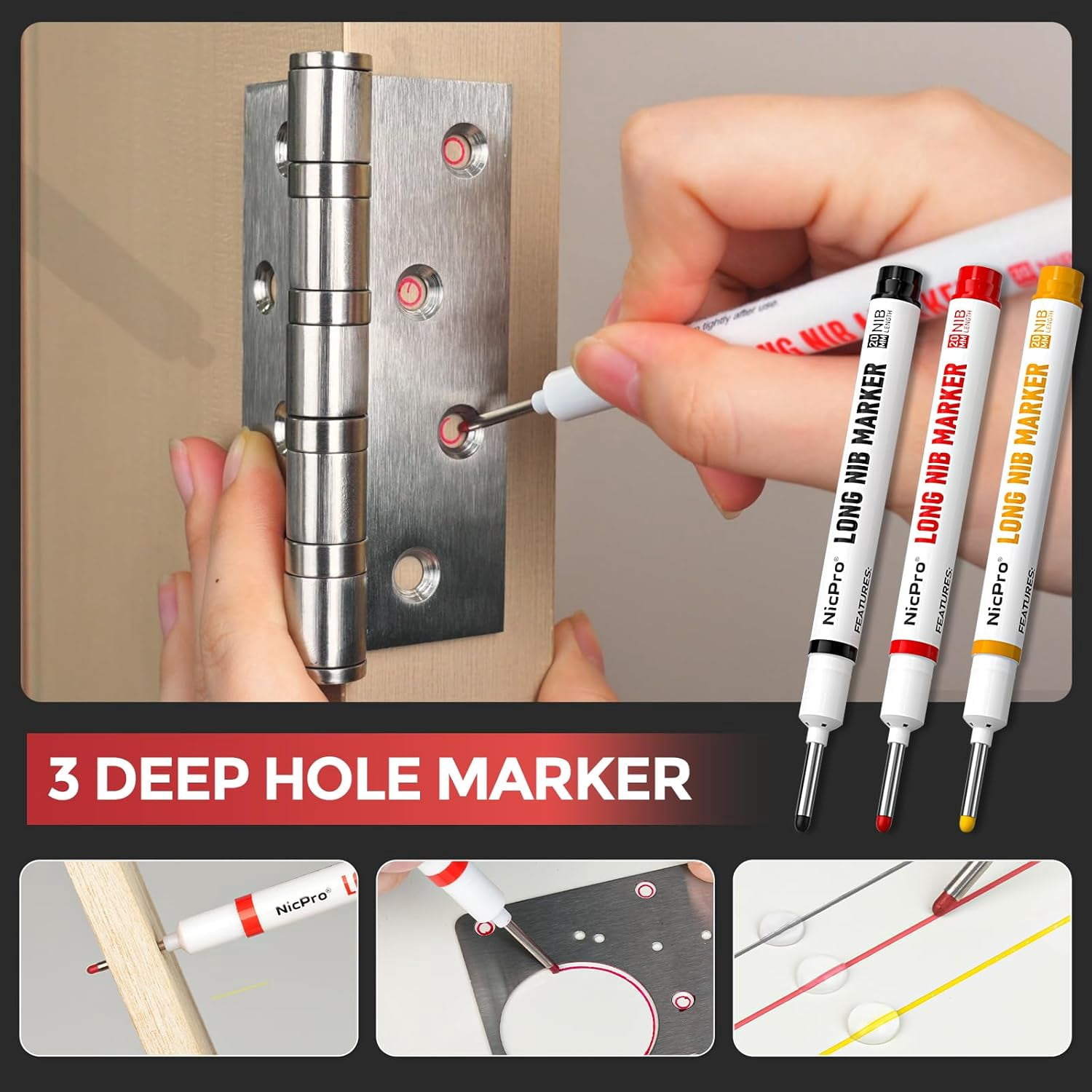 Nicpro 24 Pack Carpenter Pencil Set with Sharpener, Mechanical Carpenter Pencils with 79 Refills, Deep Hole Marker, Carbide Scribe Tool, Heavy Duty Construction Pencil for Architect Woodworking