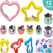 Sandwich Cutters Set for kids 12Pc Holiday Cookie Cutters Food Cutters Vegetable Fruit Cutters for Boys & Girls with Heart Star Mermaid Flamingo Pineapple etc Shapes-Food Grade Stainless Steel